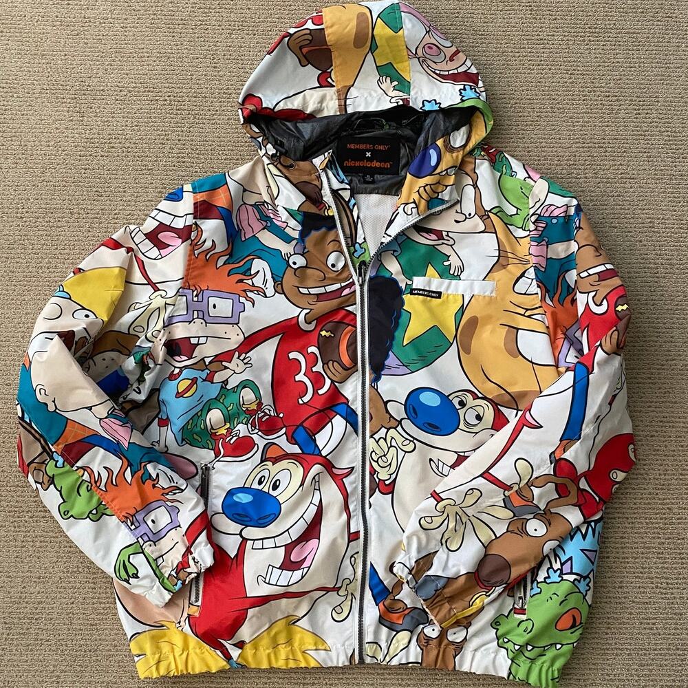 XL Members Only x Nickelodeon Windbreaker Jacket Hooded Excellent Condition